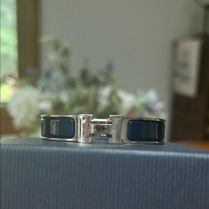 Hermes Clic “H” Silver and Navy Bracelet